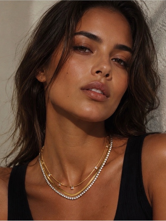 Anthropologie Jewelry - 3-Layer Necklace with Square White Zirconia Stainless Steel 18K Gold Plated